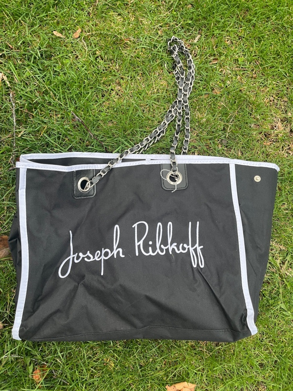 Joseph Ribkoff Black and White Tote with Chain Straps